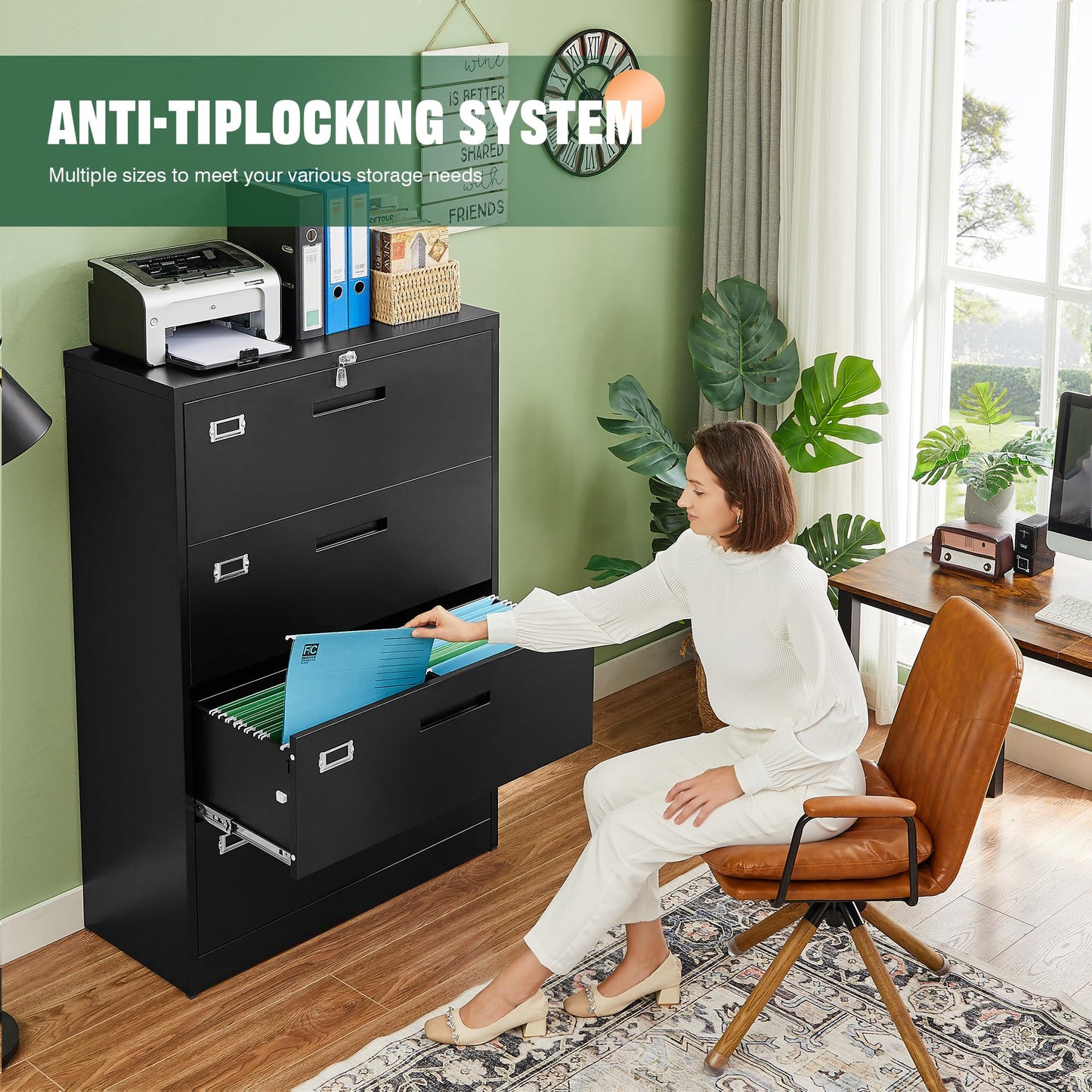 Letaya File Cabinets,4 Drawer Metal Lateral Filing Organization Storage Cabinets with Lock,Home Office for Hanging Files Letter/Legal/F4/A4 Size (Require Assembly)