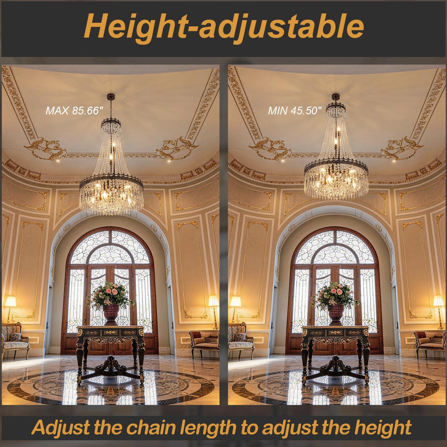 TOCHIC French Empire Crystal Chandeliers,9 Lights Rustic Farmhouse Chandelier,High Ceiling Light Fixture for Entryway,Antique Bronze Chandeliers for Dining Living Room,Foyer,Staircase,24" W x 40'' H