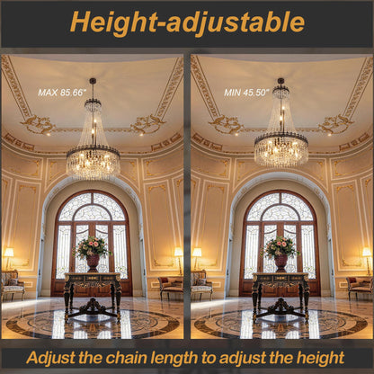 TOCHIC French Empire Crystal Chandeliers,9 Lights Rustic Farmhouse Chandelier,High Ceiling Light Fixture for Entryway,Antique Bronze Chandeliers for Dining Living Room,Foyer,Staircase,24" W x 40'' H