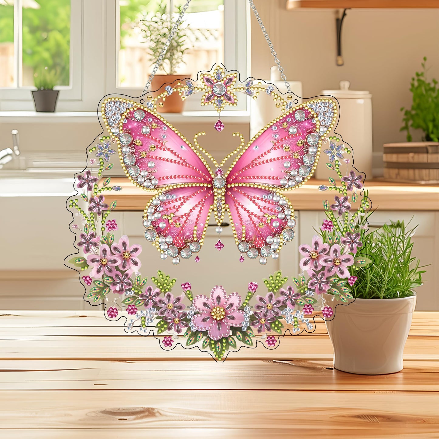 DIY Hanging Diamond Art Kit for Adults, 5D Acrylic Gem Art Window & Wall Pendant, Diamond Painting Ornament for Home Decor (Butterfly)