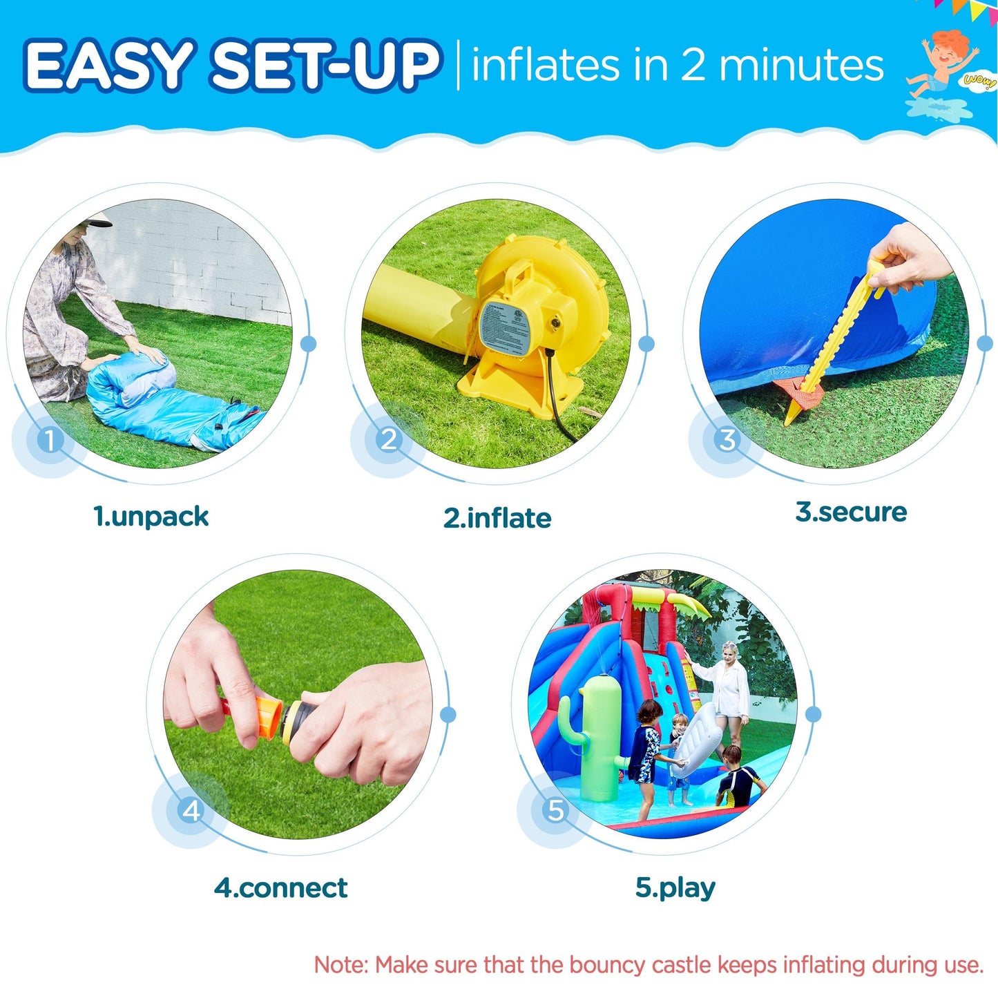 Yaheetech Inflatable Water Slide, Blow Up Water Slide Park Castle for Kids Aged 3-10 w/Splash Pool, Water Cannon, Ring Toss, Basketball, Surfboard and Climbing Wall, Water Slide with 520W Blower