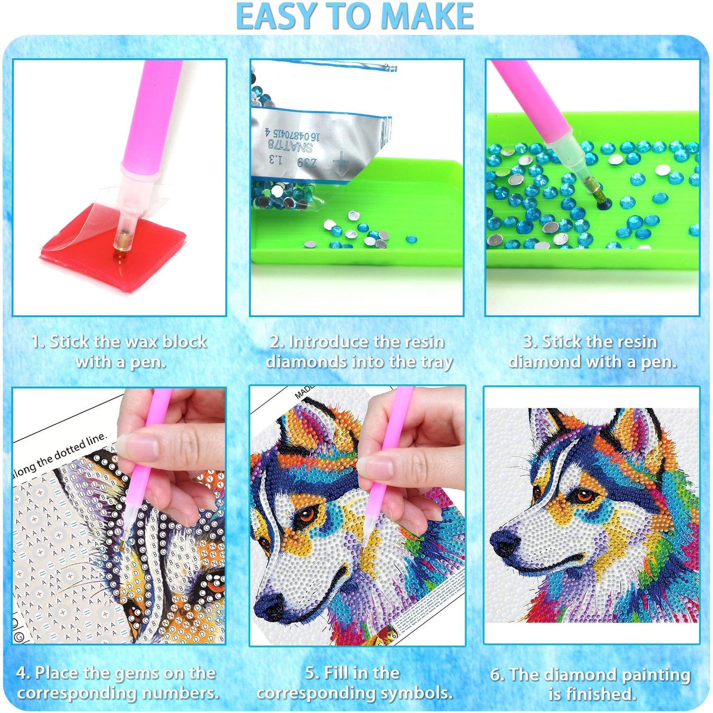 geesfayan Diamond Art Kits for Kids Ages 8-12,6 Inch DIY Gem Art Painting with 7 Inch Frame, Complete Starter Kit for Beginners, Creative Arts & Crafts Gift for Girls & Boys (Colorful Cat)