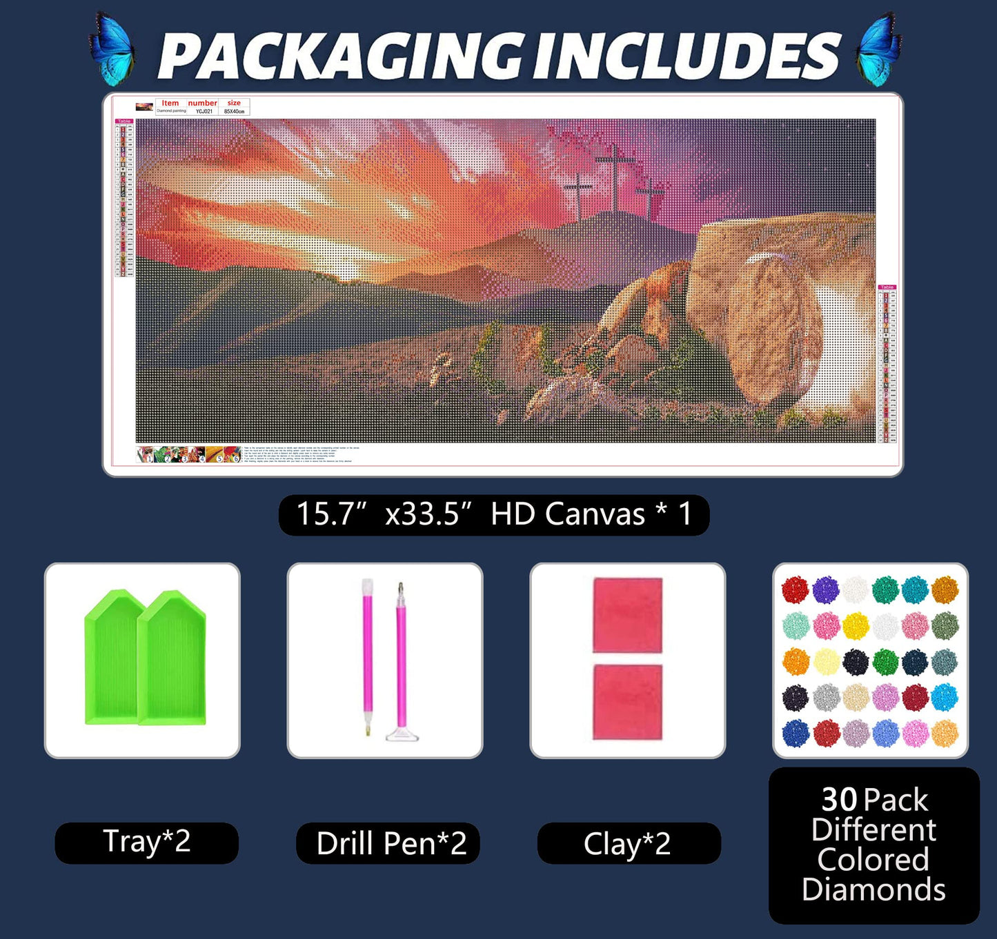 JesMolla DIY 5D Full Round Diamond Painting by Number Kits for Adults, Diamond Painting Kits Round Full Drill Diamond Art Kit Picture Craft for Home Wall Art Decor, 15.8"x33.5" (Jesus Risen)
