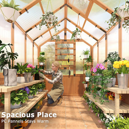 EROMMY 6x10 FT Wooden Greenhouse for Outdoors, Walk-in Greenhouse Kit with 4mm Polycarbonate Panels, Adjustable Roof Vent, Lockable Door, Backyard Greenhouse for Plants and Vegetables