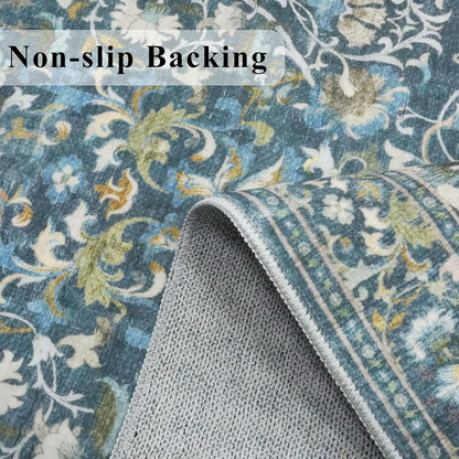 Skiennix Washable 3x5 Entryway Area Rug - Ultra Soft Low Pile Carpet | Anti-Slip Floral Design