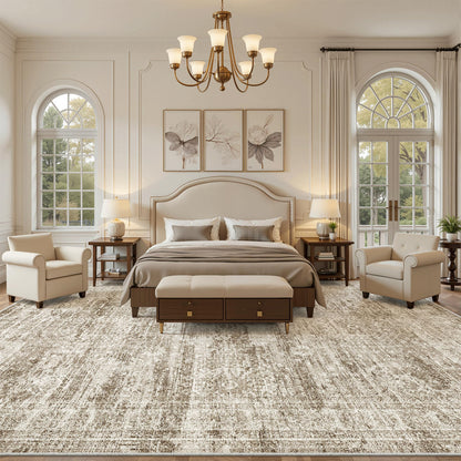 Soalmost 12x15 Washable Area Rug Brown Neutral Abstract Living Room Large Carpet Non Slip Bedroom Indoor Office Dining Room Low Pile Thin Rug