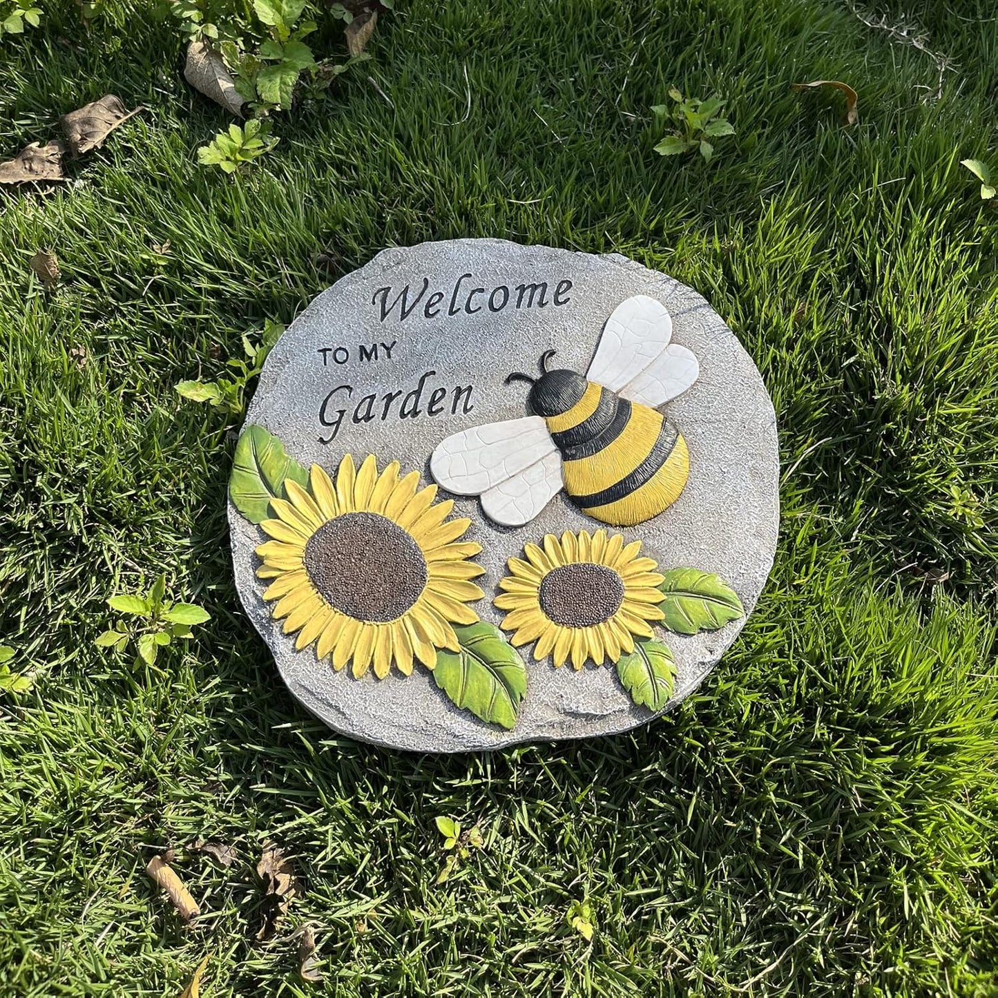 Welcome to My Garden Stepping Stone, Decorative Stone Statue for Patio, Funny Garden Decor for Lawn and Yard