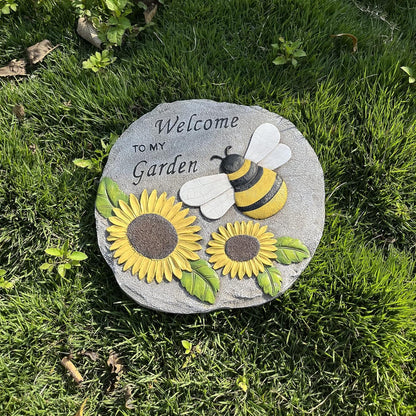 Welcome to My Garden Stepping Stone, Decorative Stone Statue for Patio, Funny Garden Decor for Lawn and Yard