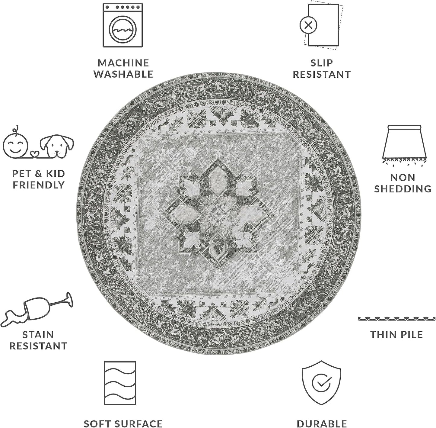 3' (TSN102F) SAFAVIEH Washable Rug Tucson Collection - Round, Dark Sage & Ivory, Slip Resistant & Easy to Clean, Ideal