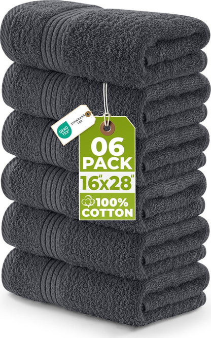 Utopia Towels 6 Piece Premium Hand Towels Set, 16 by 28 inches, 100% Ring Spun Cotton, Lightweight and Highly Absorbent Towels for Bathroom, Travel, Camp, Hotel, and Spa, Grey