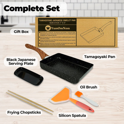 YumOmNom Tamagoyaki Pan – Japanese Nonstick Egg Cookware, Rectangle Frying Pan for Omelettes & Rolls – Kitchen Accessories (Without Lid)
