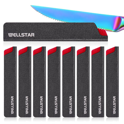 WELLSTAR Steak Knife Edge Guards Set, 8 Piece Universal Blade Covers, BPA Free ABS Protective Blade Sheaths, Non-Scratch Felt Lining Kitchen Utility or Steak Knives Covers (Knives not included)
