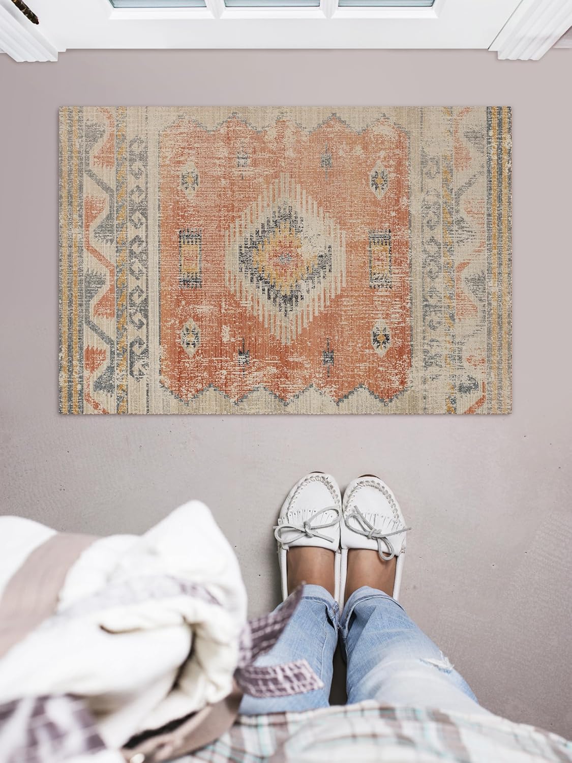 Linon Home Décor Plateau Moore Accent Rug, Ivory & Rust, 2' X 3'