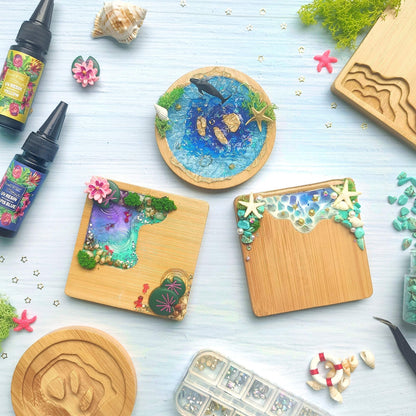 FUNSHOWCASE Wood Coaster Set Epoxy Resin Casting Craft Kit River Edge 5-Count