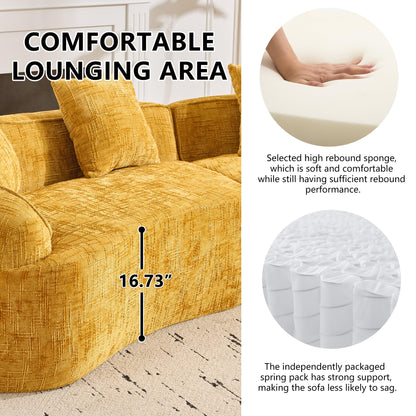 KEIKI 109.45" Curved Compressed Sofa, 4 Seat Couch with Round Armrest, Compression Seat for Living Room, Guest, Bedroom, No Assembly Required, Yellow