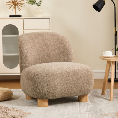 GDFStudio Modern Low Profile Accent Chair for Living Room, Boucle Upholstered Armless Chair with Rubberwood Legs, Comfy Lounge Armchair, Plush Cloud-Like Seating for Bedroom, Light Brown