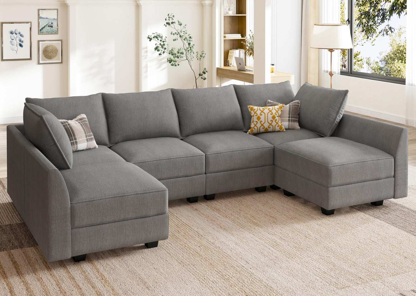 HONBAY Modular Sectional Sofa U Shaped Sectional Modular Sofa with Storage Convertible Sectional Couch for Living Room, Grey