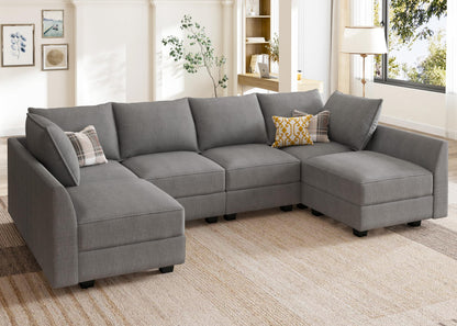 HONBAY Modular Sectional Sofa U Shaped Sectional Modular Sofa with Storage Convertible Sectional Couch for Living Room, Grey