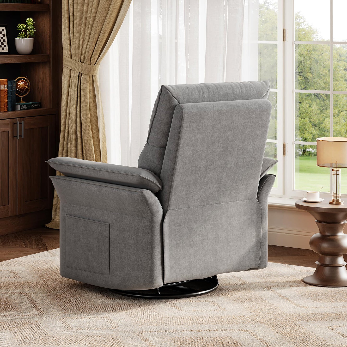 IDEALHOUSE Power Recliner Chair, 270 °Swivel Rocking Glider with USB Charging Port, Chenille Upholstered Fabric and Double-Layer Armrests, Nursery Chair for Living Room, Nursery(Gray)