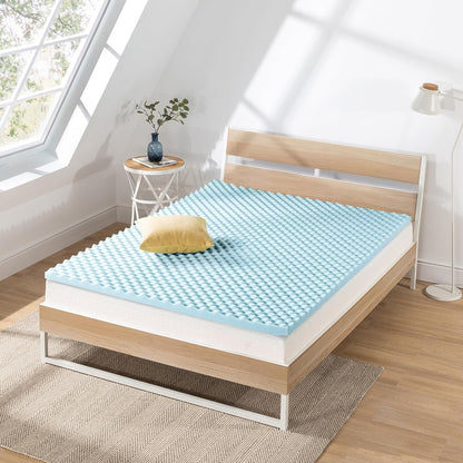 Best Price Mattress 2 Inch Egg Crate Memory Foam, Cooling Gel Infusion Full Mattress Topper, Blue