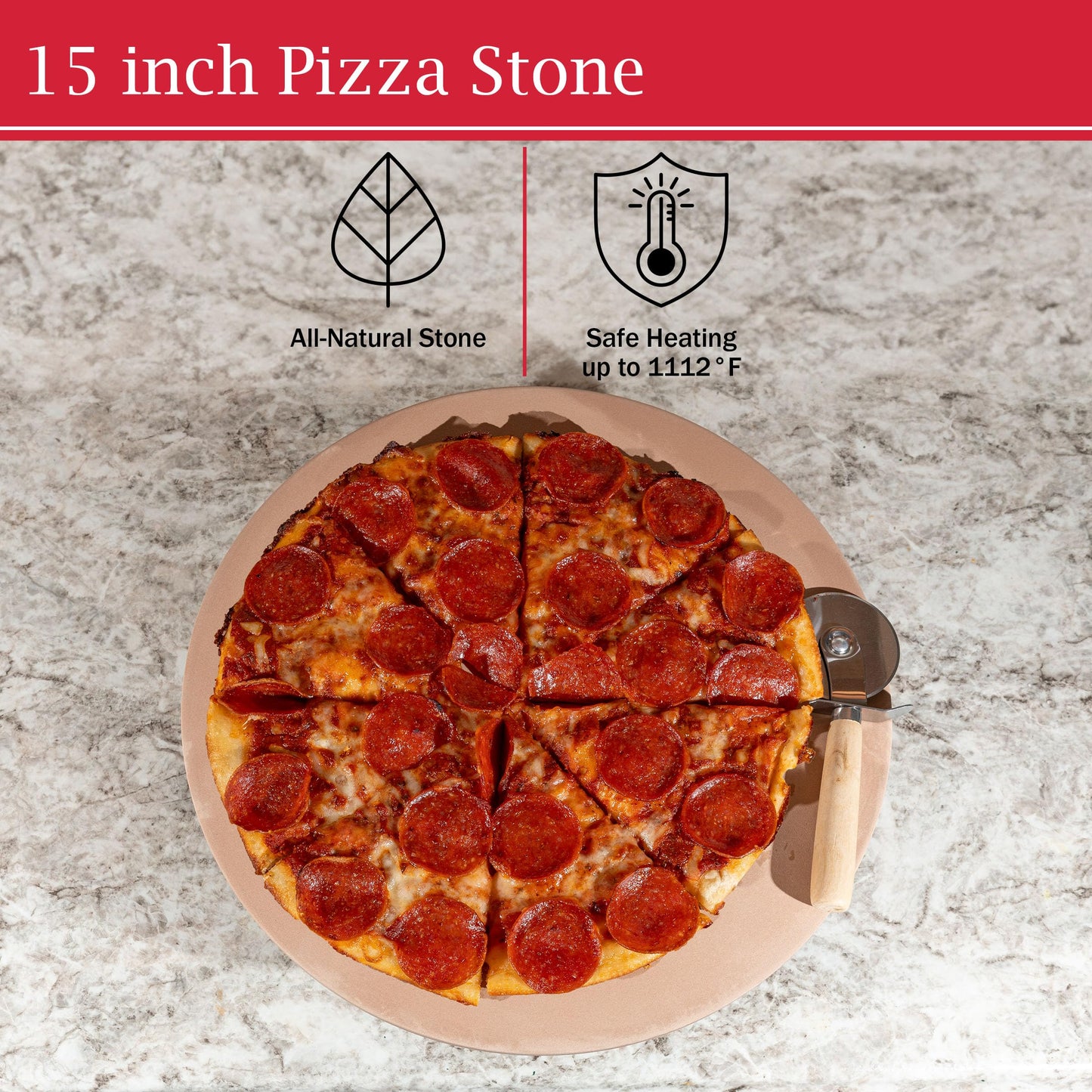 Pizza Stone - 15-Inch Pizza Stone for Oven or Grill with Cutter and Metal Serving Rack/Handles - Oven Accessories by Classic Cuisine