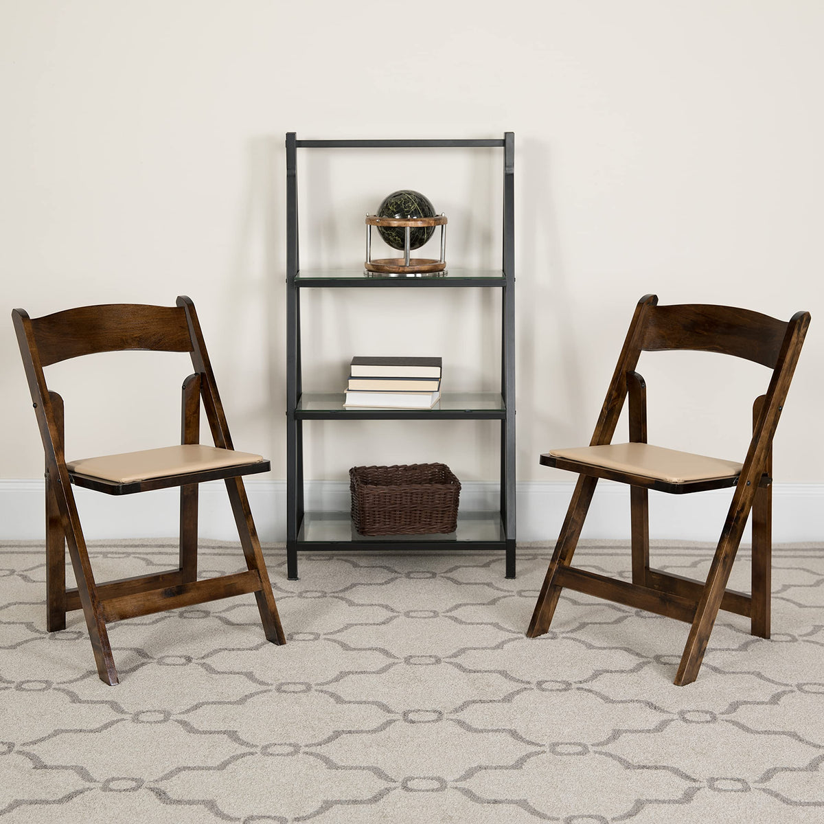 EMMA + OLIVER 4 Pack Fruitwood Wood Folding Chair with Detachable Vinyl Padded Seat