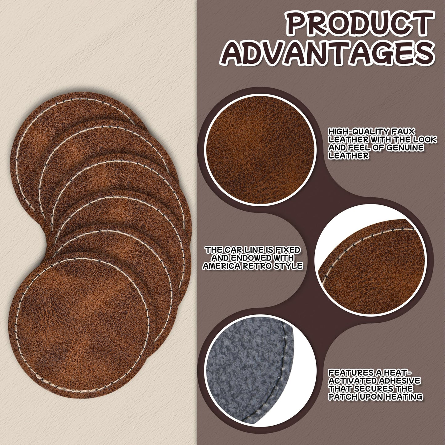 BUVKHMX Faux Leather & Leatherette Hat Patches - 60 Pack Blank Laserable Patches with Adhesive Backing for Customization, Fabric Repair, Sewing & Laser Engraving Supplies (2.5Inch)