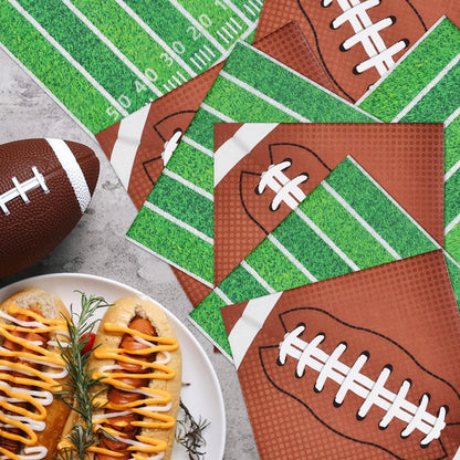 80 Count Football Paper Napkins - 2 Pattern 13 x 13 Inches Disposable Beverage Cocktail Napkins with Sports Ball and Field Designs for Tailgate Parties, Birthdays, and Sports Events