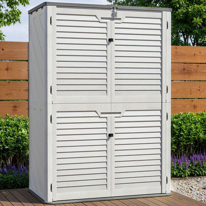 WillowLume 65 Cu.Ft Outdoor Storage Shed, Lockable Outdoor Vertical Resin Storage Cabinet with Floor, All-Weather Waterproof Shed for Garden, Backyard, Pool (65 cu ft - Shelf Kit)