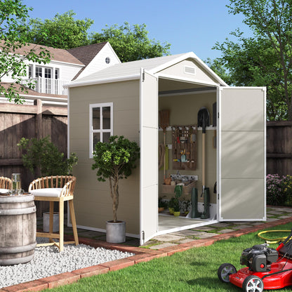 UDPATIO Outdoor Storage Shed 6x4.5 FT, Garden Resin Shed for Bike, Garbage Can, Tools, Outside Plastic Sheds with Floor for Backyard, Patio, Lawn, Sandstone