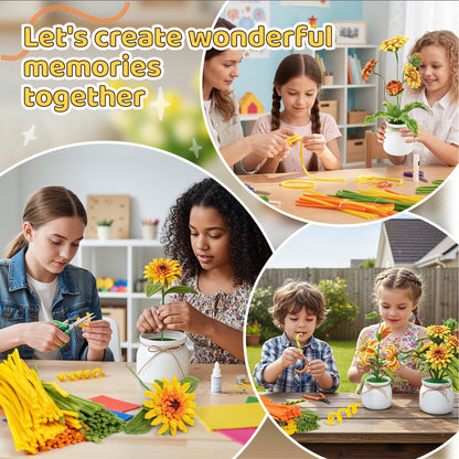POMBUDS 430 PCS Pipe Cleaners Flower Kit, Sunflower, 6 Bright Color, with Potted Plant Accessories, Durable Chenille Stems Fuzzy Sticks Craft Supplies, Pipe Cleaner for DIY Art and Craft