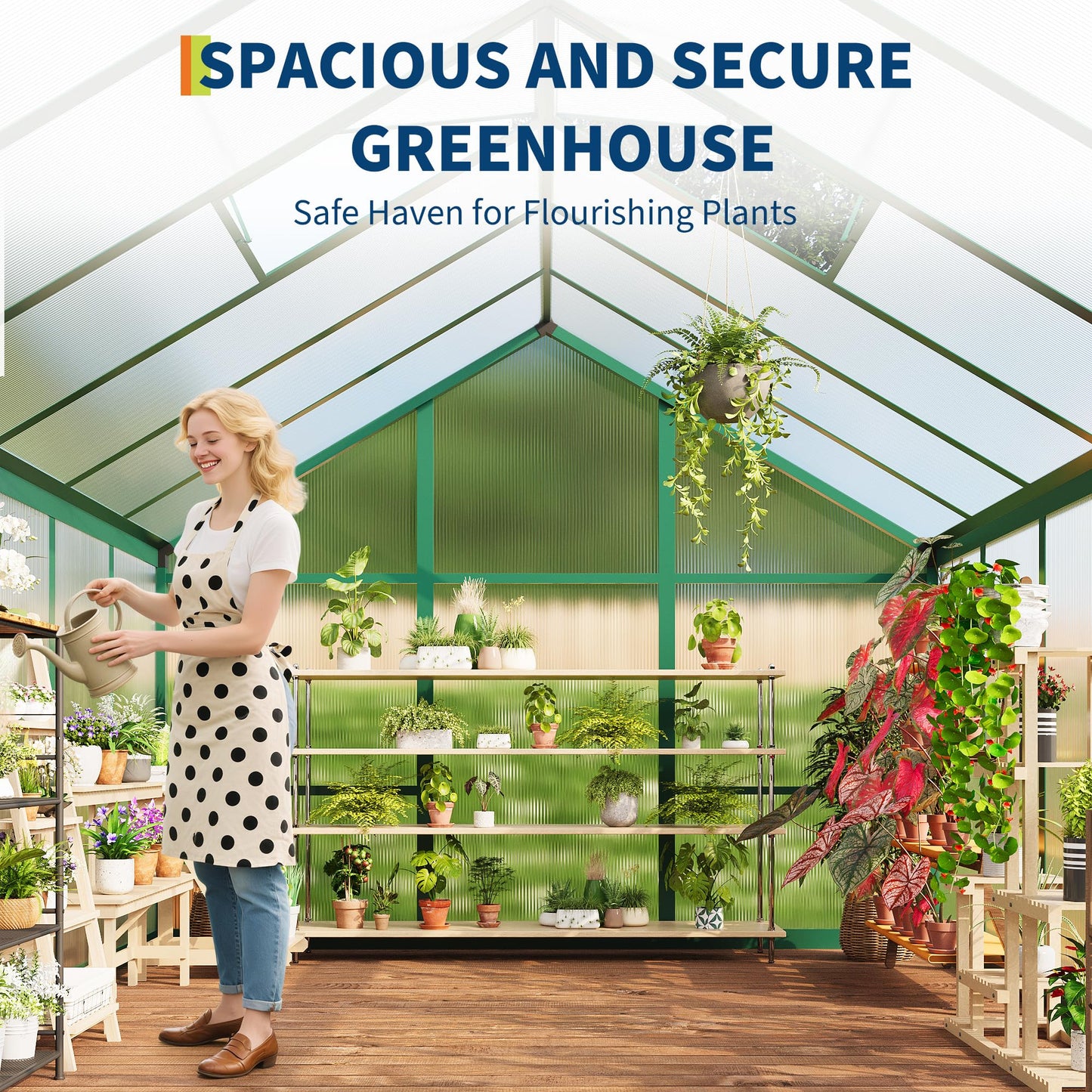 GarveeHome 6X10 FT Greenhouse for Outdoors, Large Walk-in Polycarbonate Greenhouse Kit, Aluminum Frame, Lockable Door, Roof Vent, Ground Spikes, for Garden, Patio, Backyard, Outdoor Plant Growth