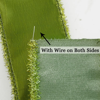 MEEDEE Moss Green Velvet Gold Tinsel Edge Ribbon 2.5 Inch Christmas Metallic 10 Yards Spool for Tree, Garlands, Wreaths, Bows, Tree Toppers, Crafts