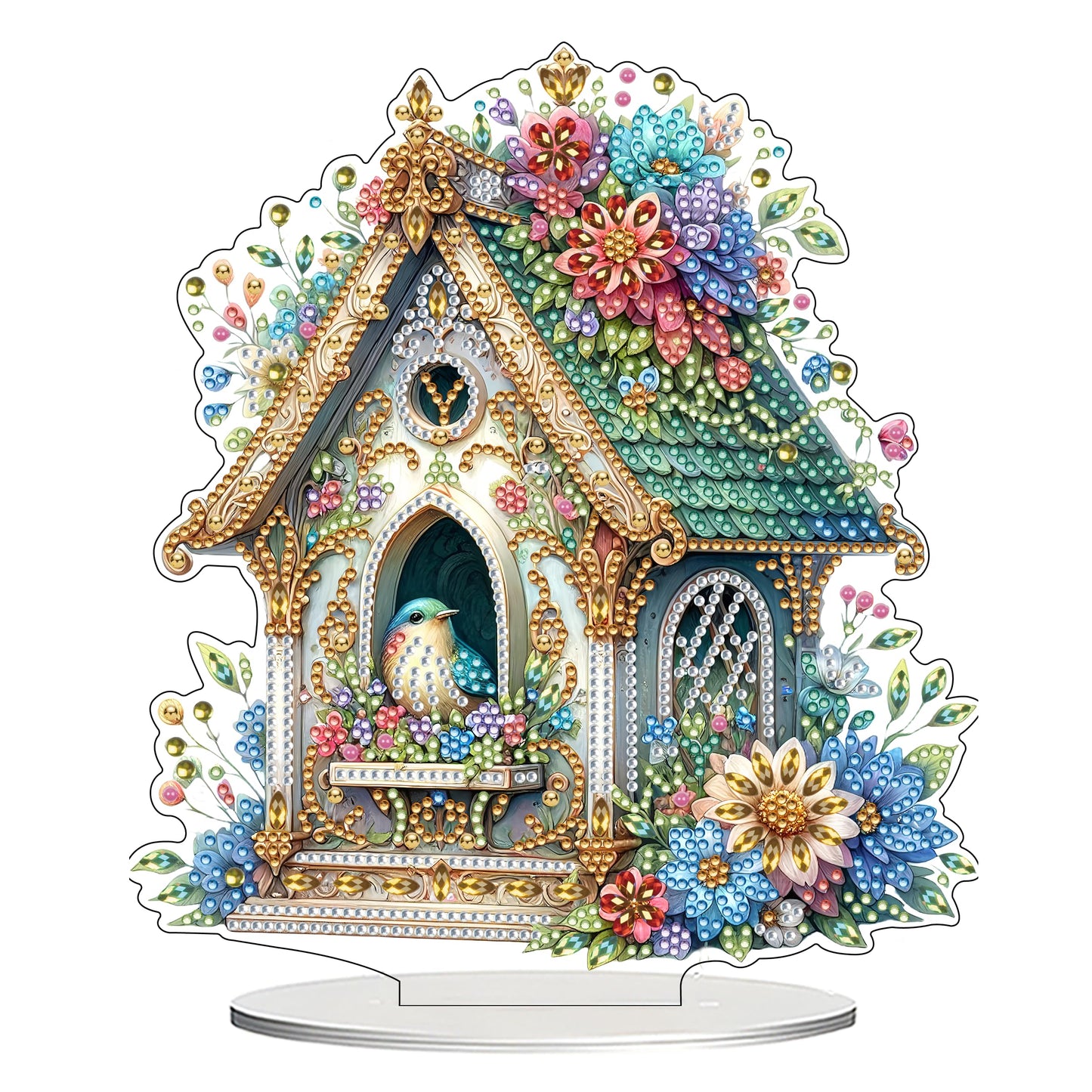 DIY Tabletop Diamond Art Kit for Adult – Gem Painting Art Desktop Ornament with Special Shaped Rhinestones, Acrylic Stand-Up Gem Craft for Home Décor & Gift Idea (Bird House2)