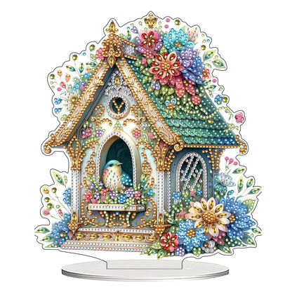 DIY Tabletop Diamond Art Kit for Adult – Gem Painting Art Desktop Ornament with Special Shaped Rhinestones, Acrylic Stand-Up Gem Craft for Home Décor & Gift Idea (Bird House2)