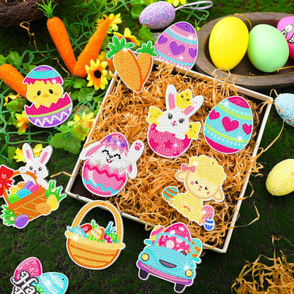 Frienda 24 Pcs Easter Diamond Painting Kits Easter DIY 5d Diamond Painting Keychains by Numbers Arts and Crafts for Adult Decorative Bunny Egg Ornament Decoration