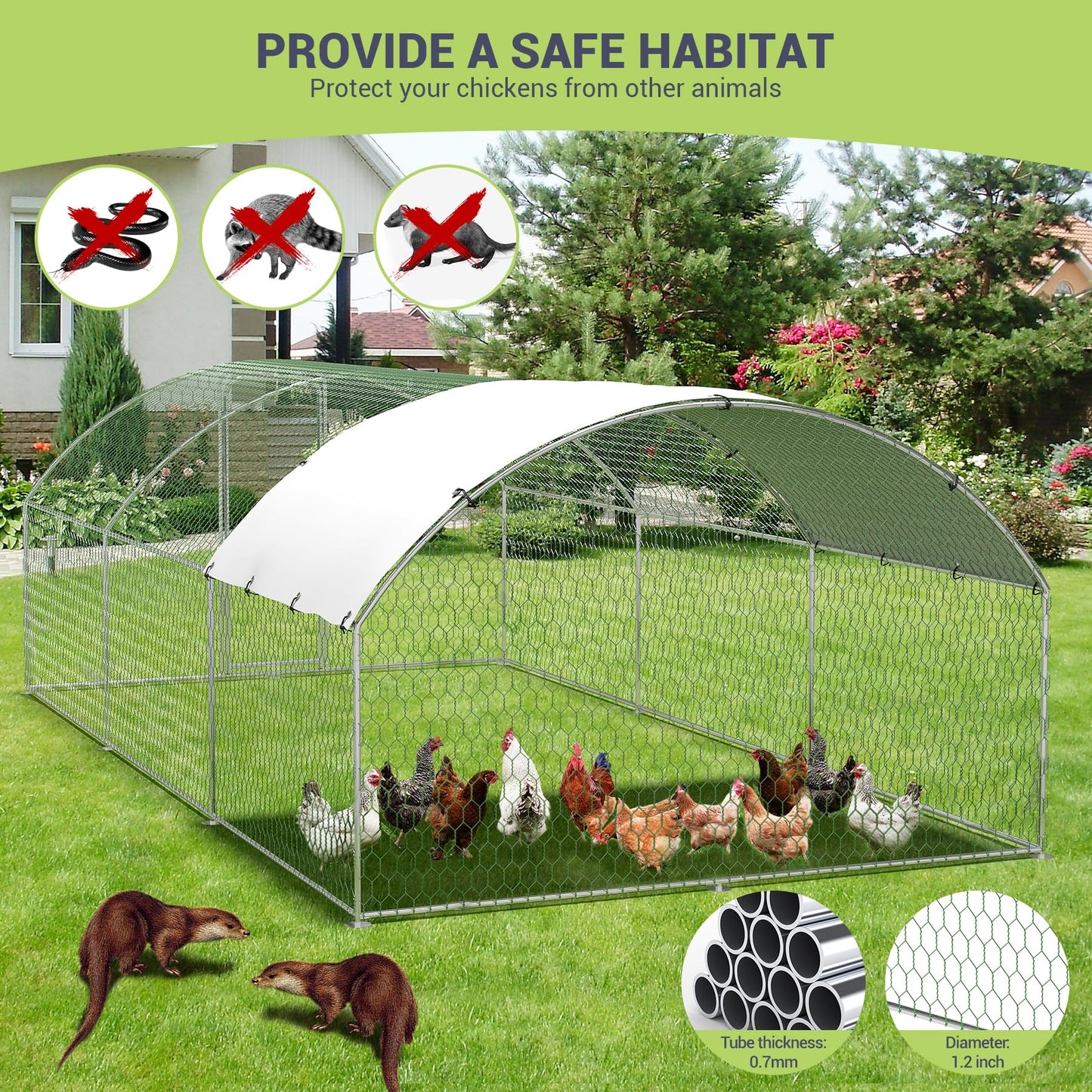 Large Metal Chicken Coop, Outdoor Chicken Runs for Yard with Cover,Large Chicken Run with Upgrade Tri-Supporting,Waterproof and UV-Resistant,Walk-in Poultry Cage for Farm Yard(9.8'l x 19.7'w x 6.6'h)