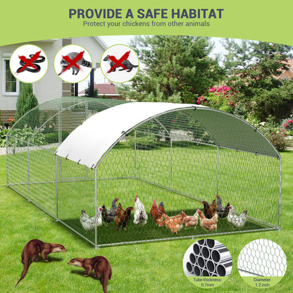 Large Metal Chicken Coop, Outdoor Chicken Runs for Yard with Cover,Large Chicken Run with Upgrade Tri-Supporting,Waterproof and UV-Resistant,Walk-in Poultry Cage for Farm Yard(9.8'l x 19.7'w x 6.6'h)