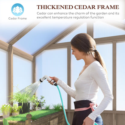Yardenaler 8x14 FT Outdoor Greenhouse Kit, Wooden Greenhouses for Outdoors Walk-in Green House with 6MM Thick Polycarbonate Panel & Adjustable Roof Vents, Backyard Garden, Light Mocha Brown