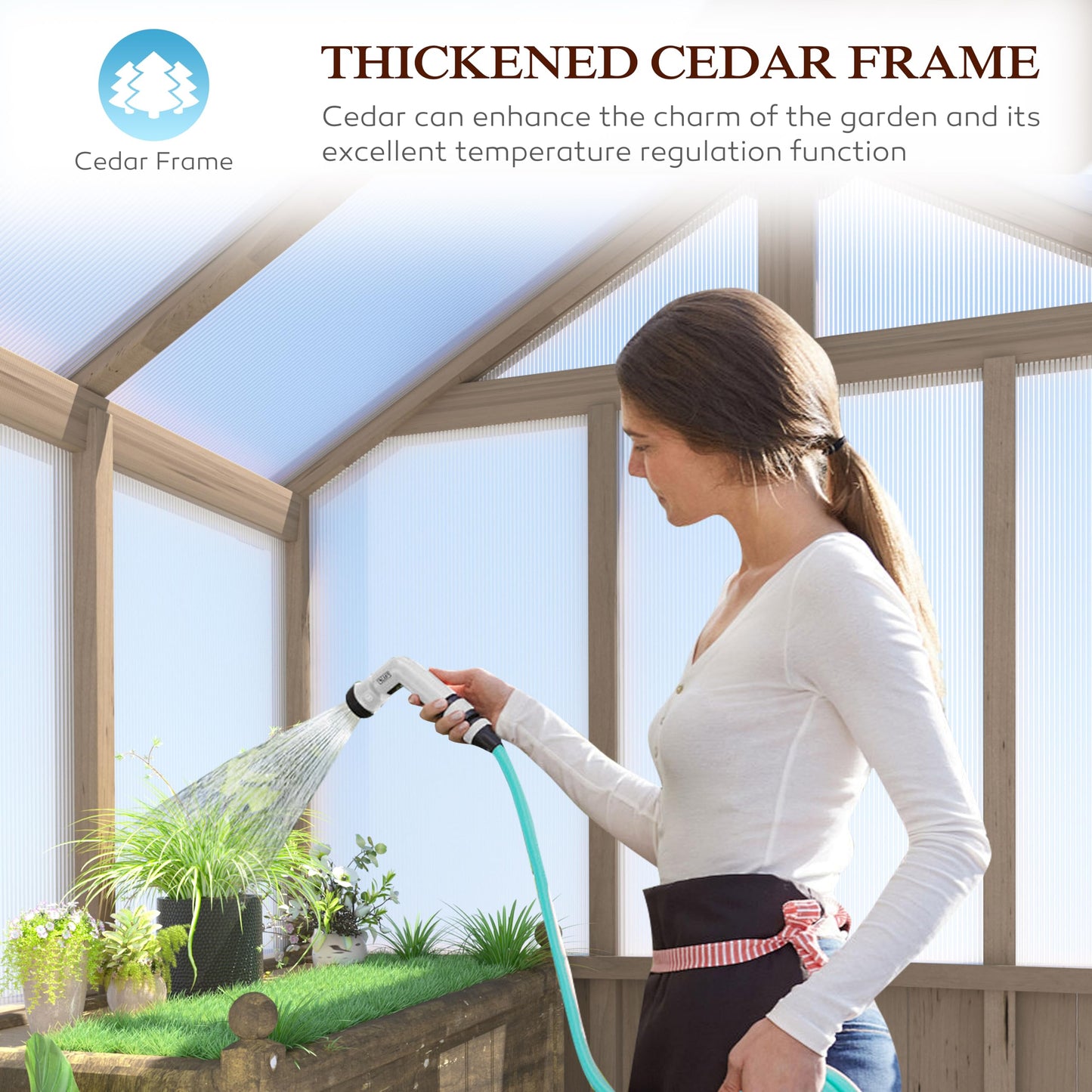 BlueWish 8x14FT Greenhouse, Greenhouses kit with Cedar Frame, Wood Greenhouse with Adjustable Vent, Lockable Door, Green House for Outside, Garden, Backyard,Light Brown Mocha