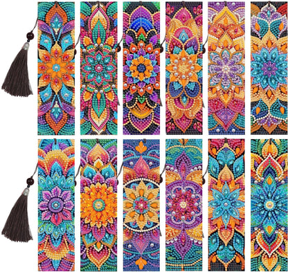 12 Pcs Diamond Painting Bookmarks,Mandala Diamond Art Bookmarks with Tassel, Diamond Art Painting Kits for Beginners Adults DIY Art Craft Gifts Book Decors