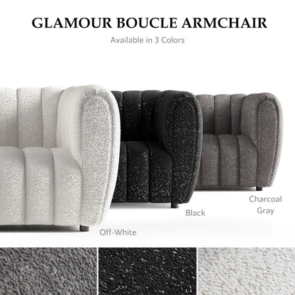 Furniture of America Glamour Contemporary Vertical Channel Tufted Boucle Accent Chair with Wooden Legs, Fabric Upholstered Armchair for Living Room, Bedroom, Office, Charcoal Gray