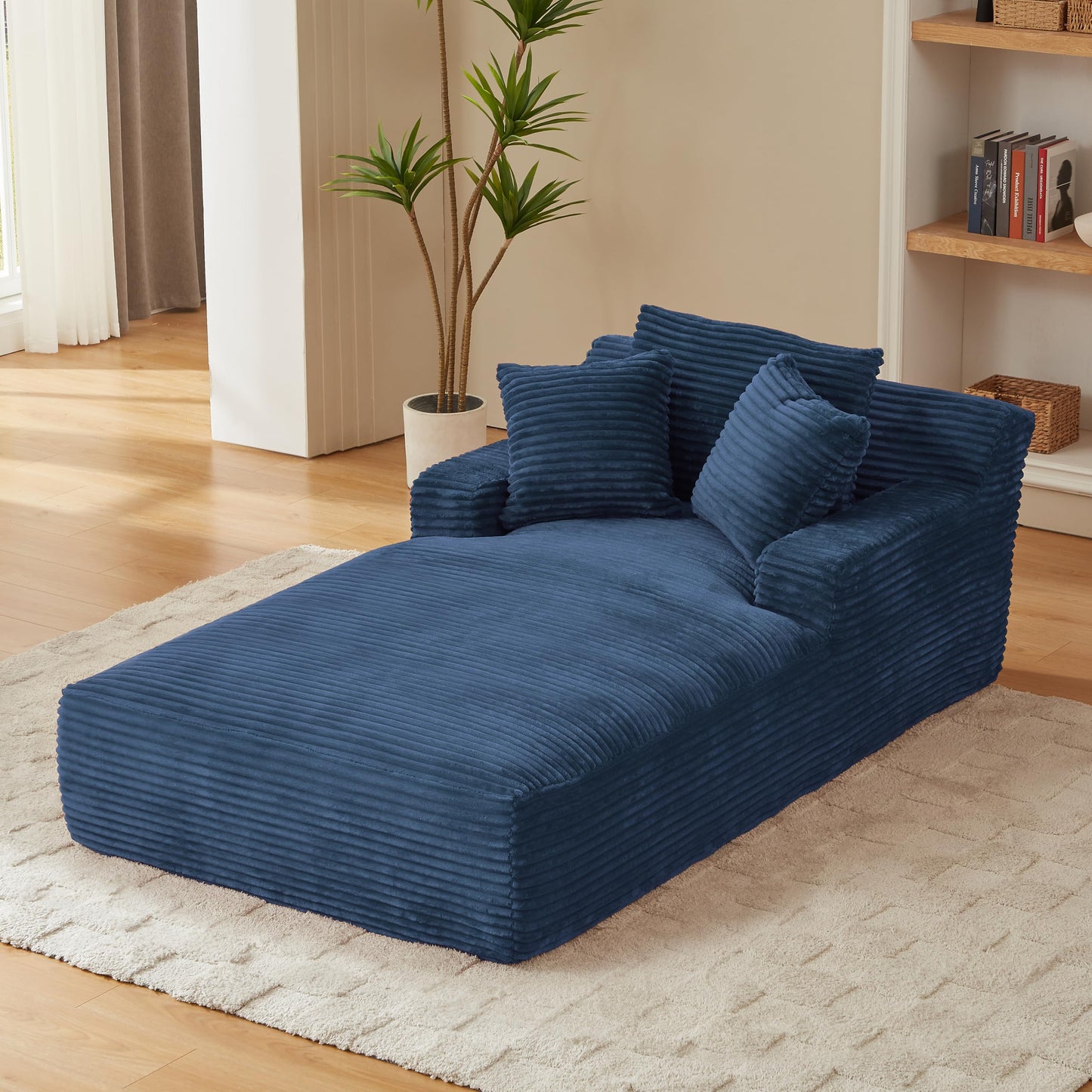 KEIKI 78.7" Oversized Indoor Chaise Lounge, Plush Corduroy Boneless Sofa Bed with 3 Pillows, Deep Seat Cloud Couch No Assembly for Bedroom Relaxation