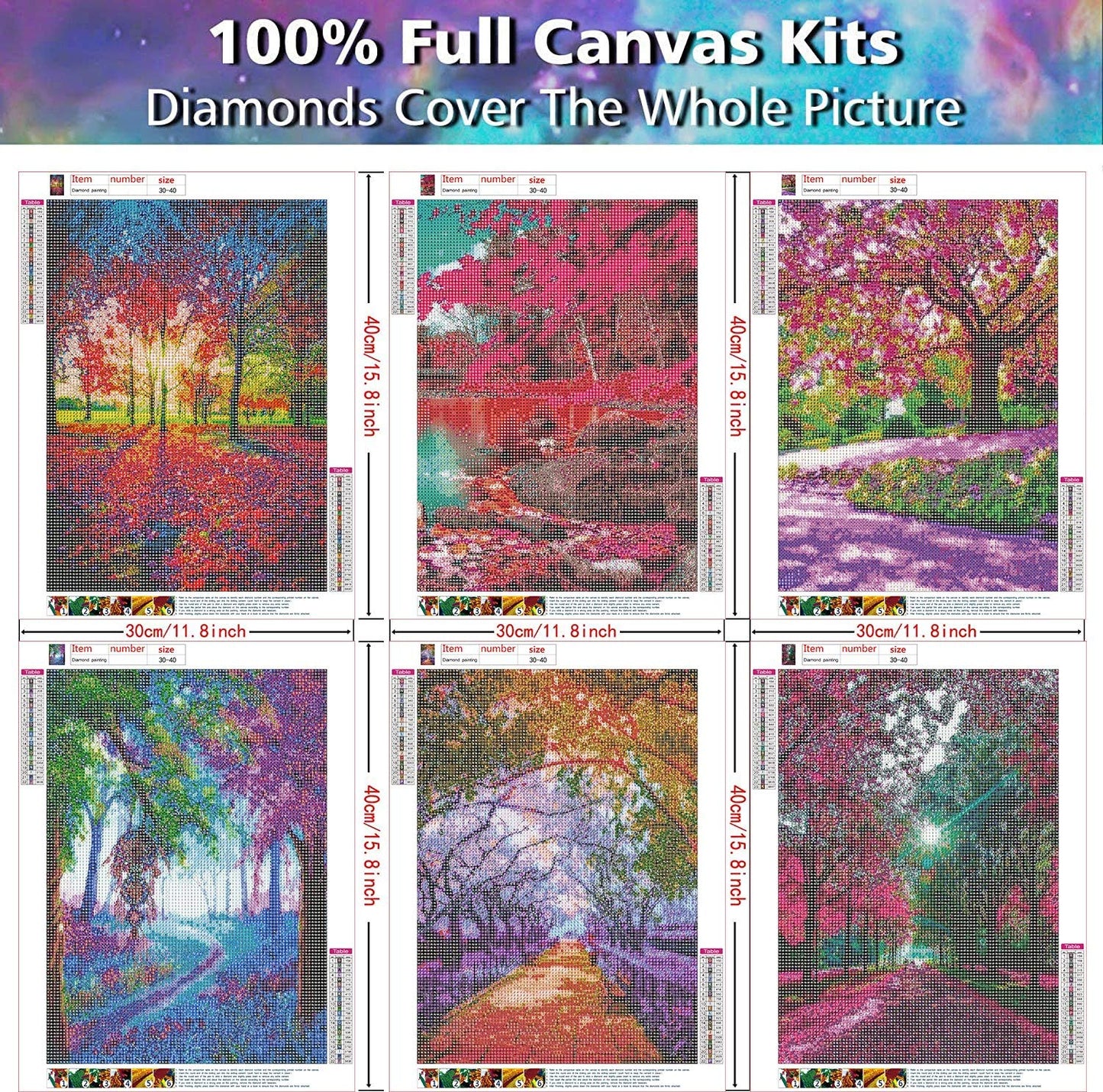 DIZAKIM 6 Pack Diamond Painting Kits for Adults,Full Round Diamond Diamond Painting Landscape Tree DIY 5D Diamond Art Craft Home Wall Decor Gift (12x16 Inch)
