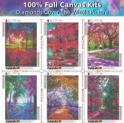 DIZAKIM 6 Pack Diamond Painting Kits for Adults,Full Round Diamond Diamond Painting Landscape Tree DIY 5D Diamond Art Craft Home Wall Decor Gift (12x16 Inch)