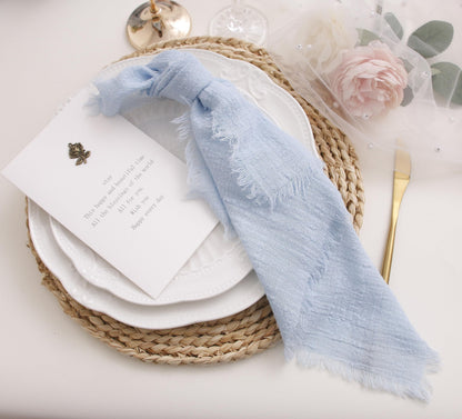 JINVASE Cloth Napkins with Fringe Set of 12,100% Soft Cotton, Gauze Washable Easter Napkins for Wedding Decorative Dinner Parties Spring, (16''*16'') Light Blue