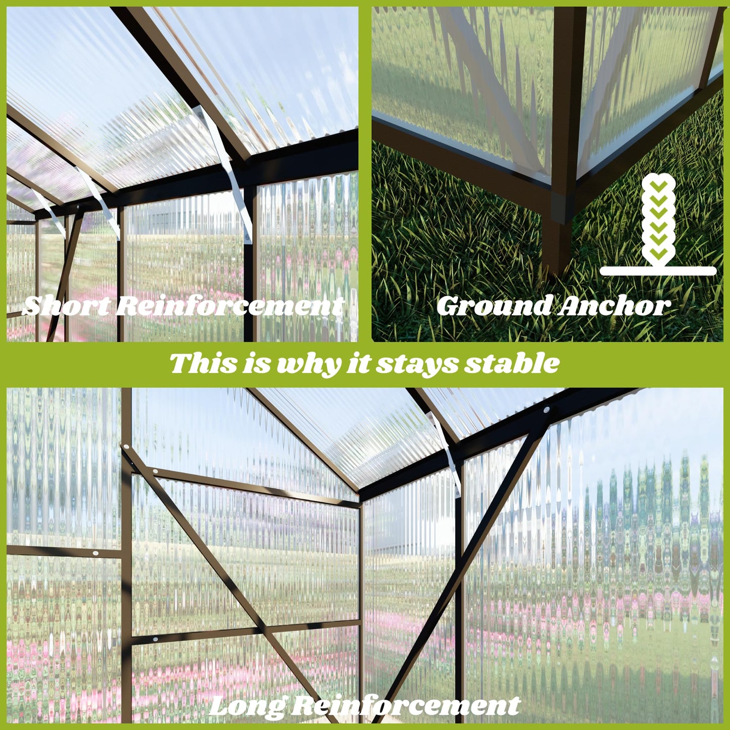 8x10 FT Greenhouse for Outdoors, Polycarbonate Greenhouse with Quick Setup Structure and Roof Vent, Aluminum Large Walk-in Green House for Outside Garden Backyard, Charcoal Black