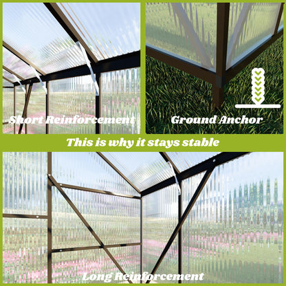 8x10 FT Greenhouse for Outdoors, Polycarbonate Greenhouse with Quick Setup Structure and Roof Vent, Aluminum Large Walk-in Green House for Outside Garden Backyard, Charcoal Black