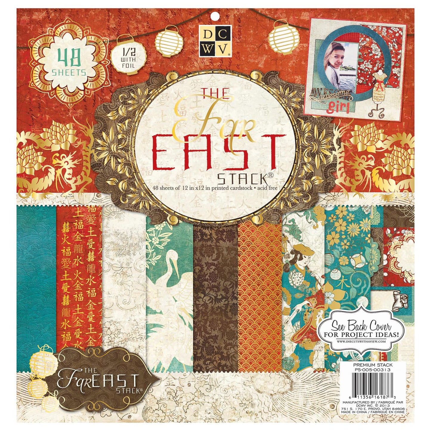 DCWV Premium Cardstock Paper 12x12, 48 Sheets of Scrapbook Paper for Crafts and Card Making, Single Sided Heavy Duty Cardstock with Glitter Accents - Far East