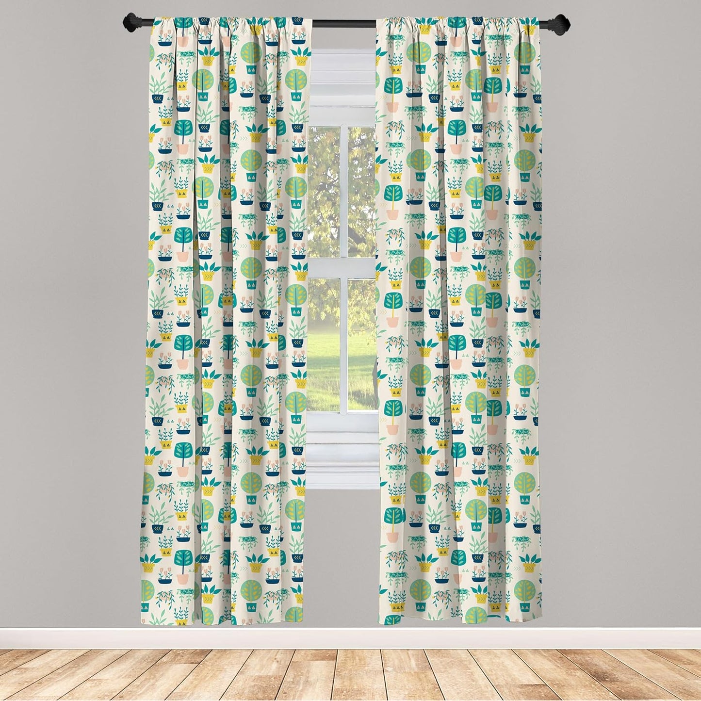 Lunarable Botanical Curtains, Vintage Doodle Pattern of Home Plants, 2 Panel Set for Living Room, 28" x 84", Eggshell